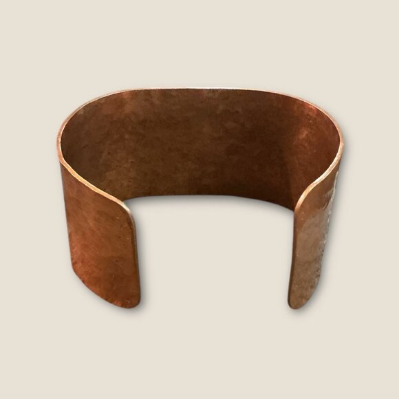 Vintage Copper Cuff Bracelet Hammered Texture Wide Band Unisex Adjustable Handma - Picture 3 of 4